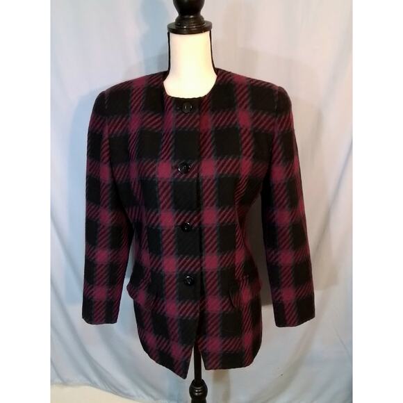 Karen Scott; Red and black plaid jacket - Picture 1 of 7